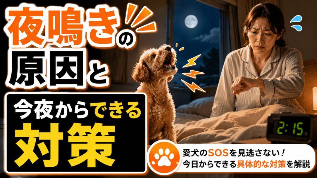 夜中に犬が突然吠える原因（分離不安・外の音・運動不足・病気など）と今夜から実践できる対策を詳しく解説。近所迷惑になる前に根本から改善しましょう。