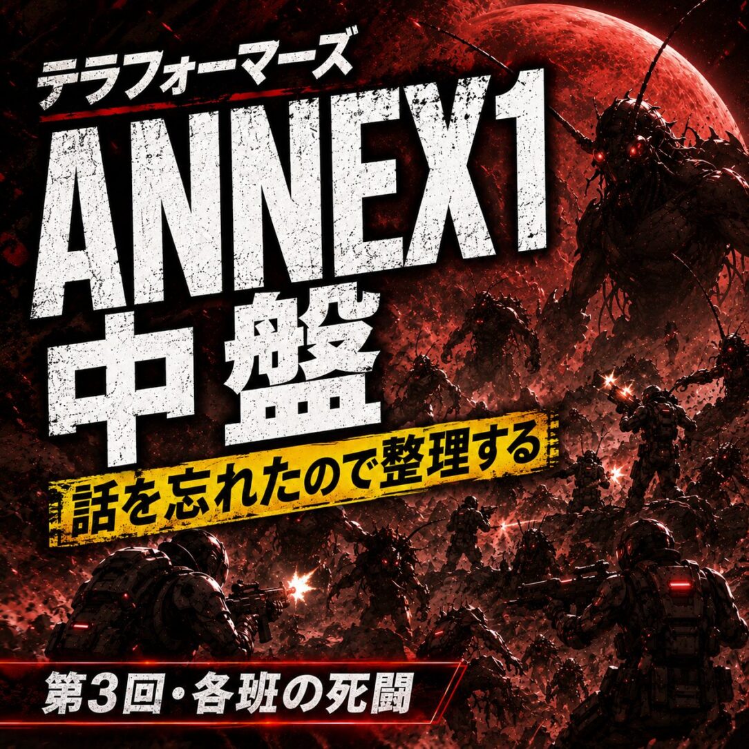 テラフォーマーズANNEX1編中盤を完全ネタバレで整理。第1〜6班の全登場人物・M.O.手術・マーズランキング一覧。アドルフ編の核心も解説。