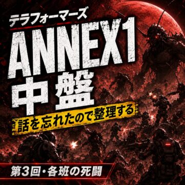 テラフォーマーズANNEX1編中盤を完全ネタバレで整理。第1〜6班の全登場人物・M.O.手術・マーズランキング一覧。アドルフ編の核心も解説。