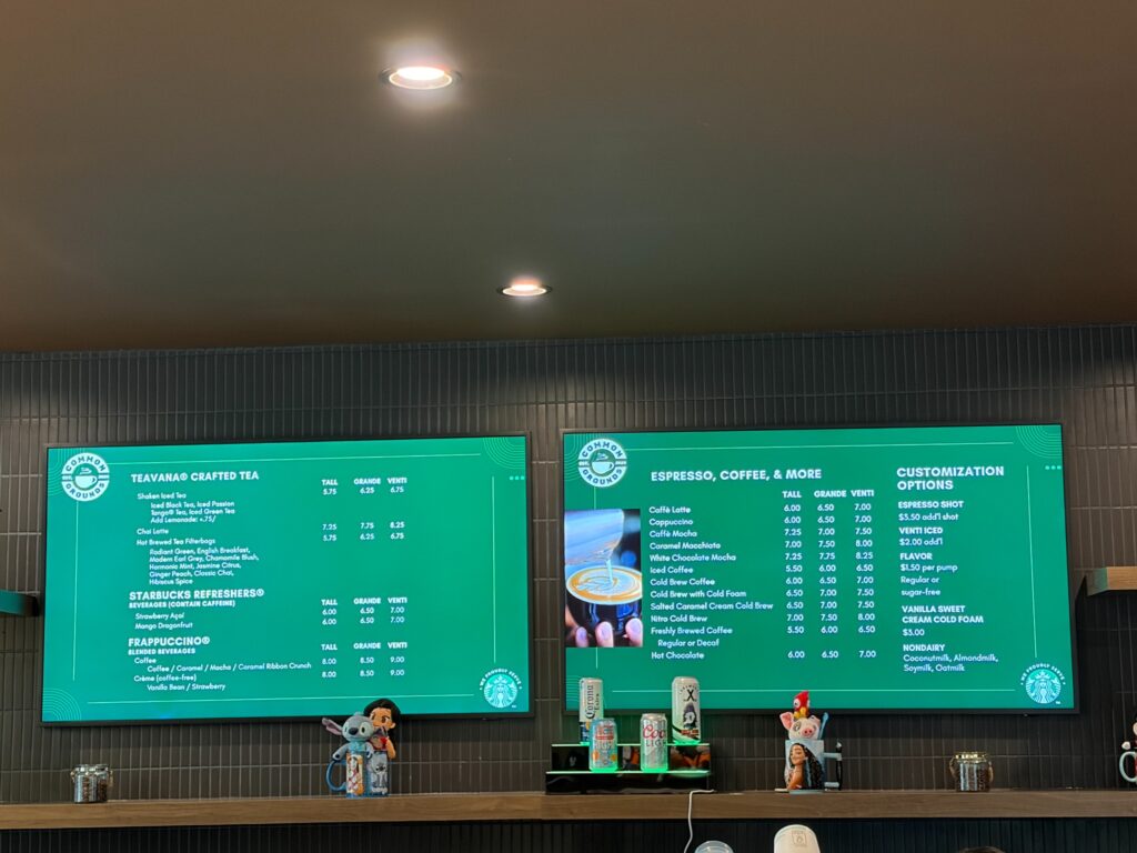 Common Grounds Cafeで提供されていたStarbucksドリンクのメニュー